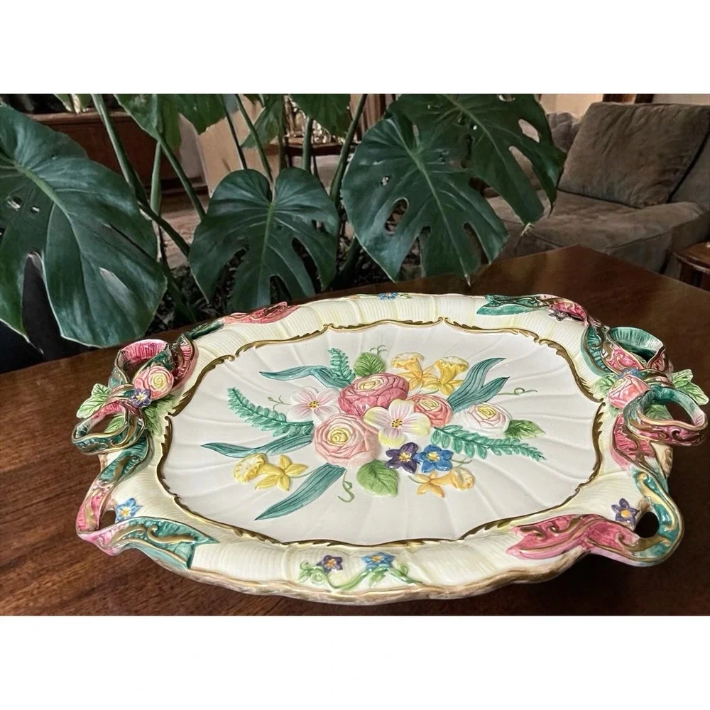 Fitz & Floyd Woodland Spring Large Oval Embossed‎ Serving Platter Floral Flowers